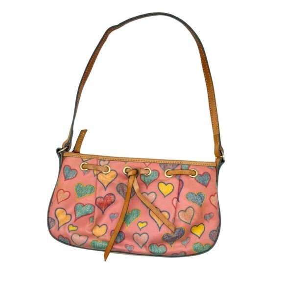 Dooney & Bourke Graffiti Heart Print Canvas Shoulder Bag – Pink Multicolor - Picture 1 of 9